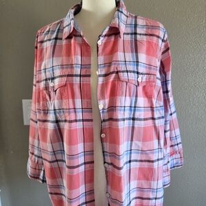 Women Pink Plaid Shirt